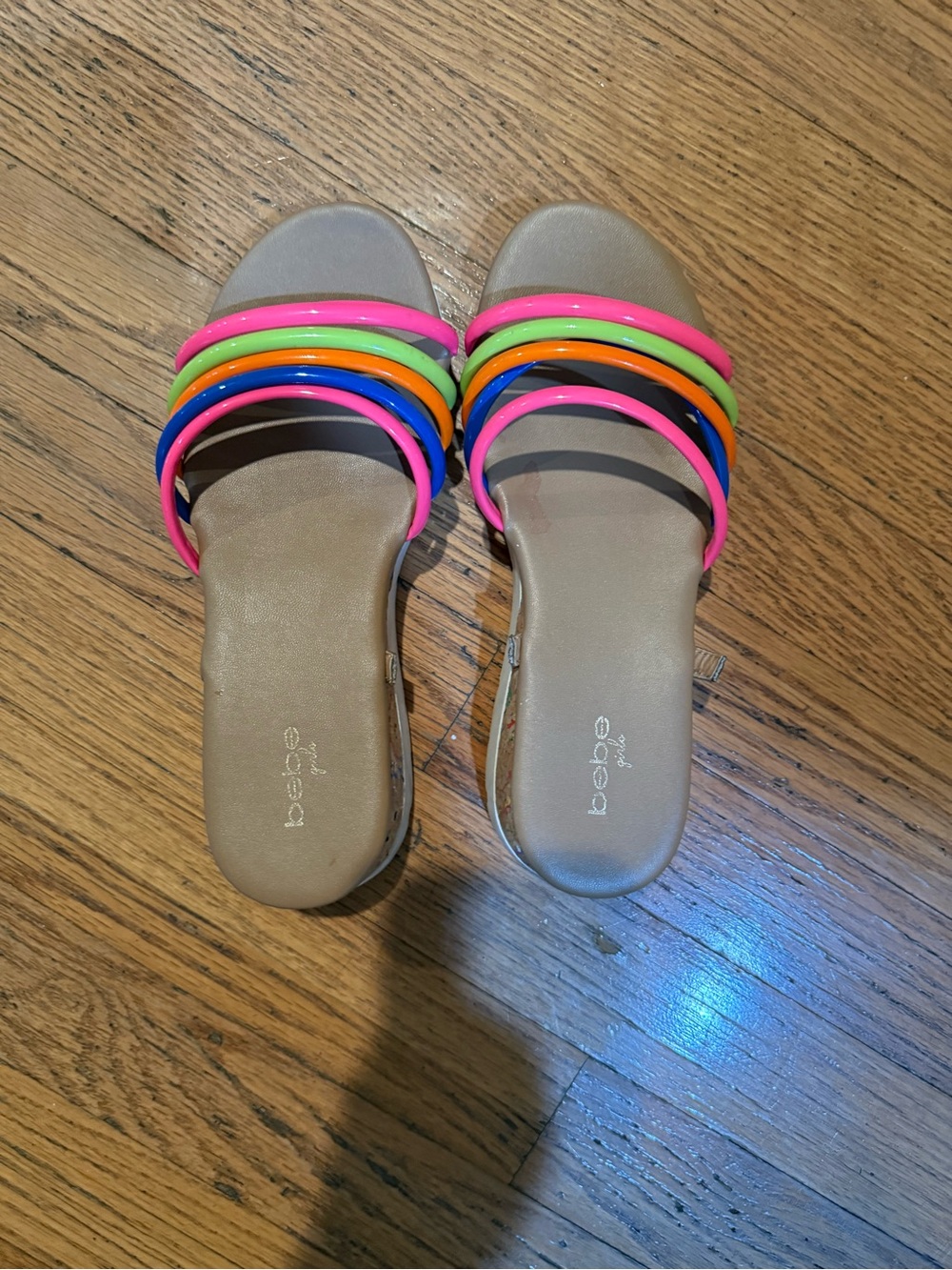 Bebe Girls Size 3 Multicolor Strappy Slide Sandals